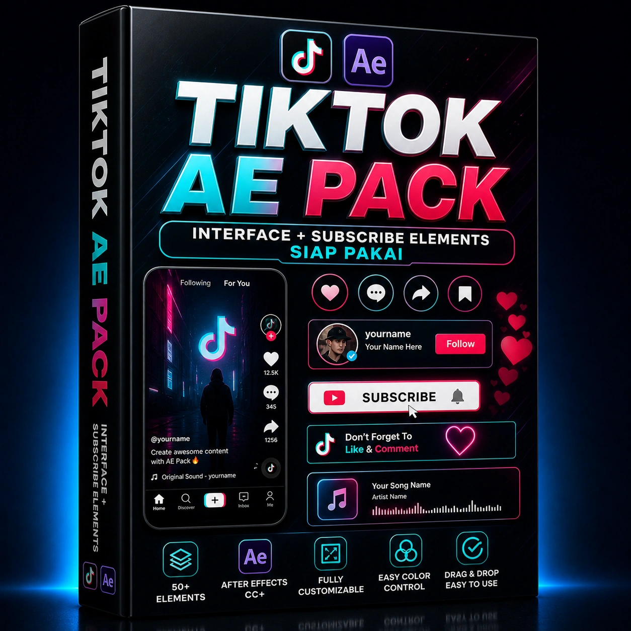 TikTok AE Pack – Interface + Subscribe Elements Siap Pakai