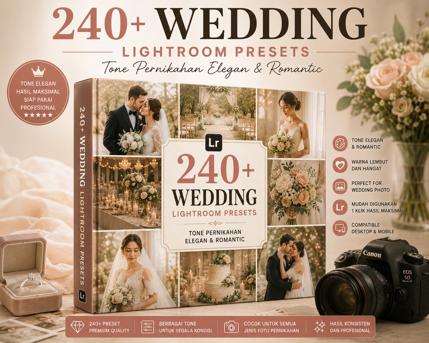240+ Wedding Lightroom Presets – Tone Pernikahan Elegan & Romantic
