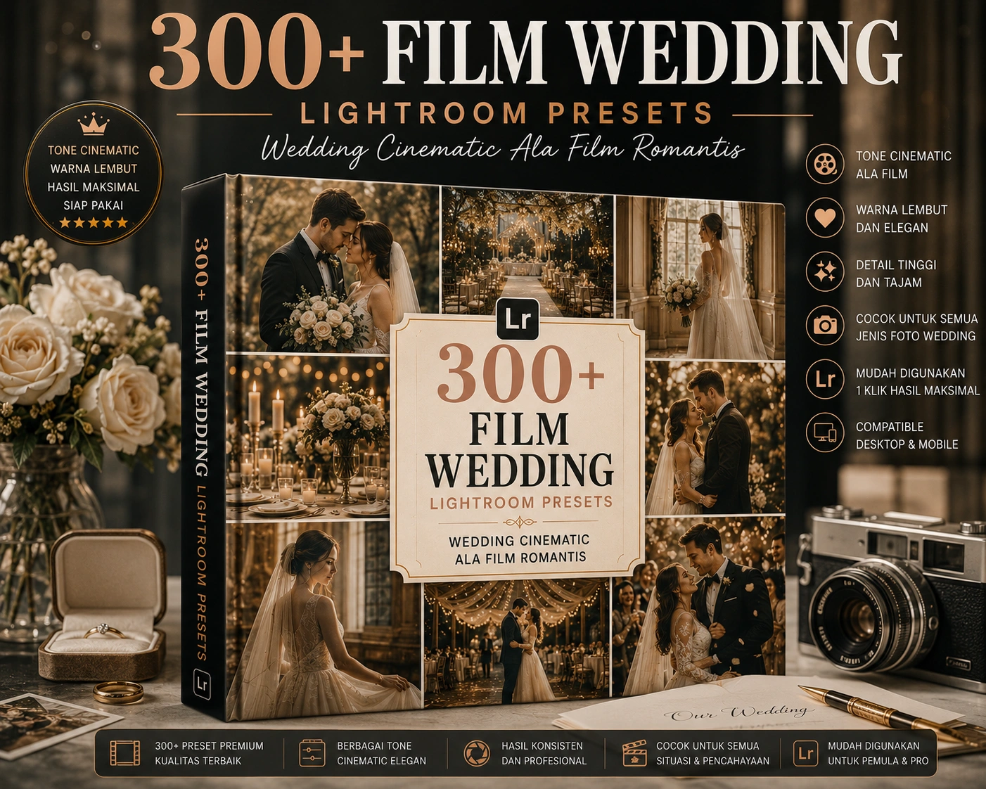300+ Film Wedding Lightroom Presets – Wedding Cinematic Ala Film Romantis